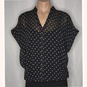 bebe Polka Dot Black Sheer Short Sleeve Blouse with Undershirt